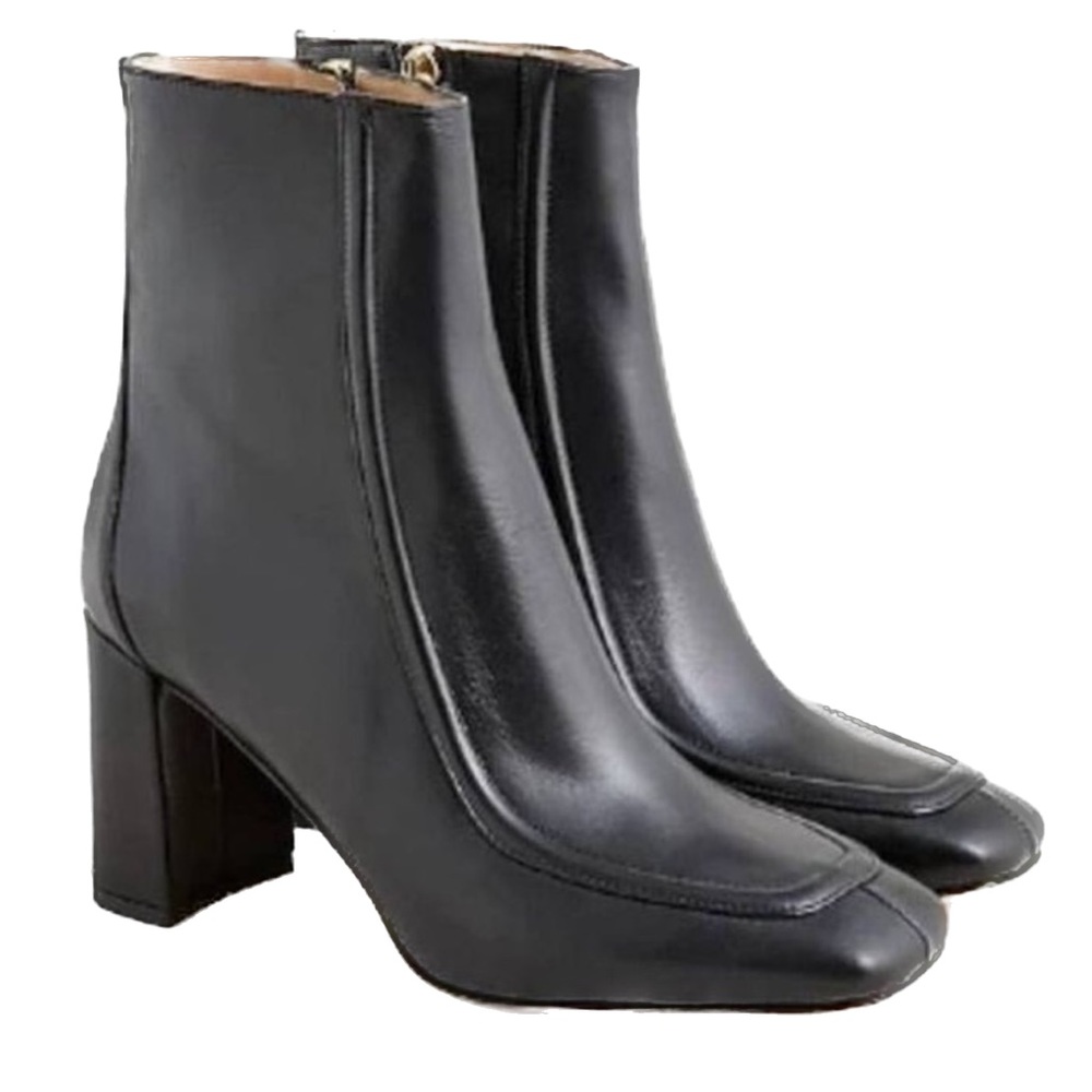 NWT J. Crew Black Italian Leather Apron Square Toe Heeled Ankle Boots 9